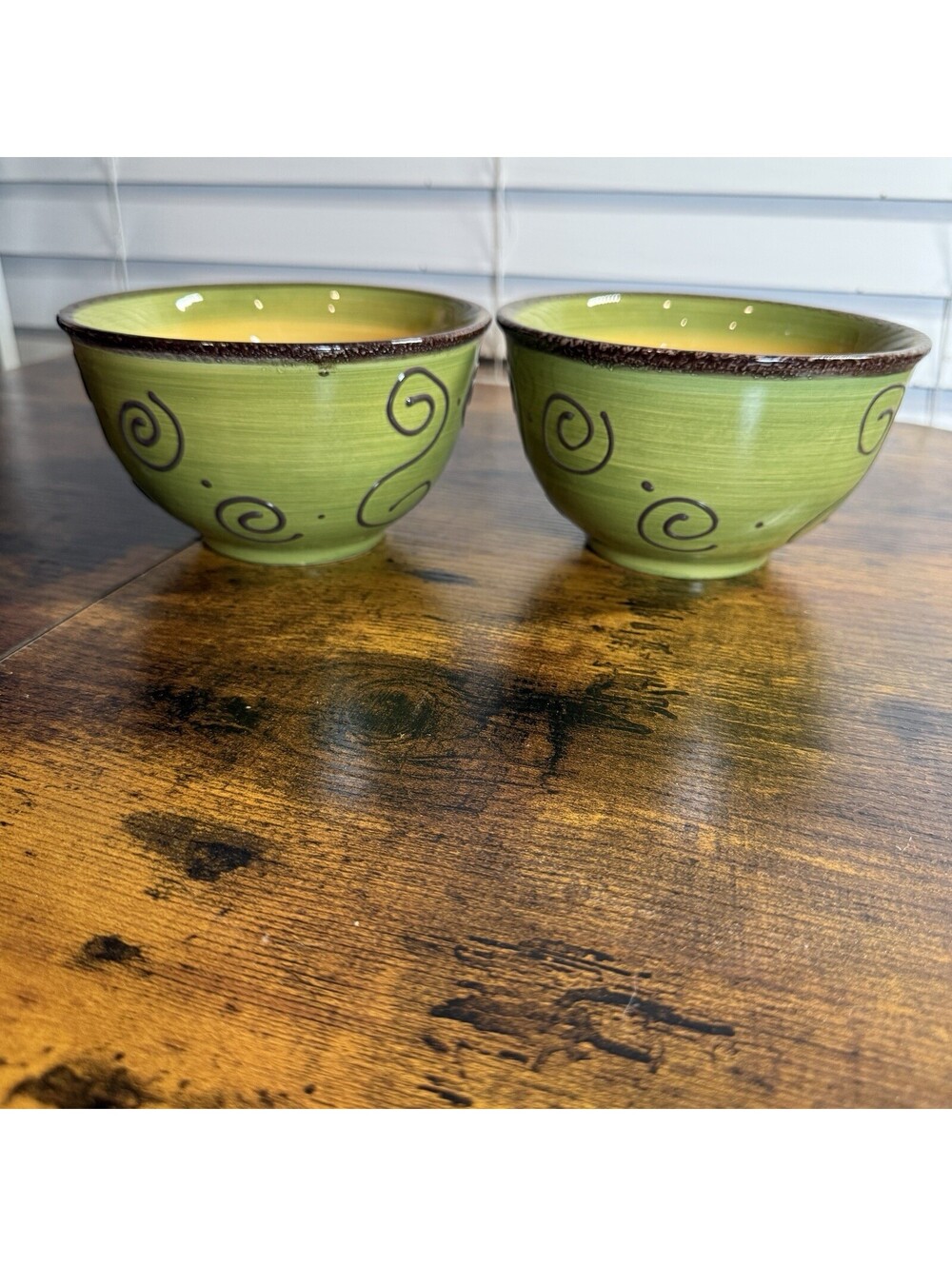 2 Tabletops Unlimited Ambrosia Green Hand Painted Collection 6" Cereal Bowls